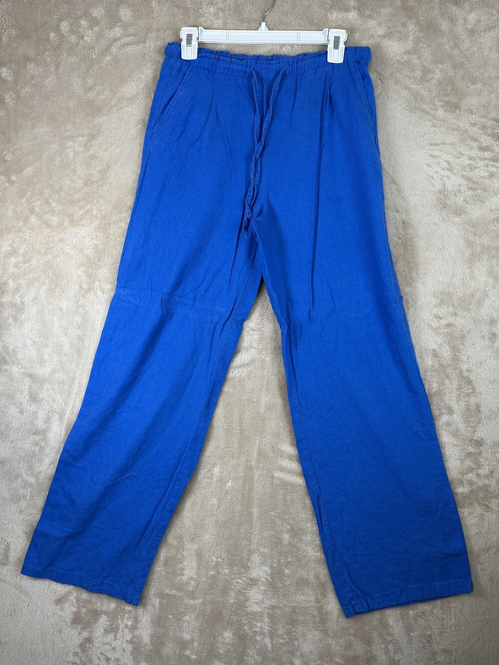 Love Tree Pants Womens Small Blue Linen Blend Drawstring Waist Pockets Relaxed